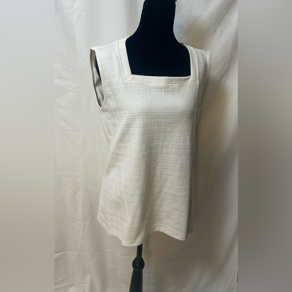 Ann Taylor Ivory Textured Square Neck Knit Top